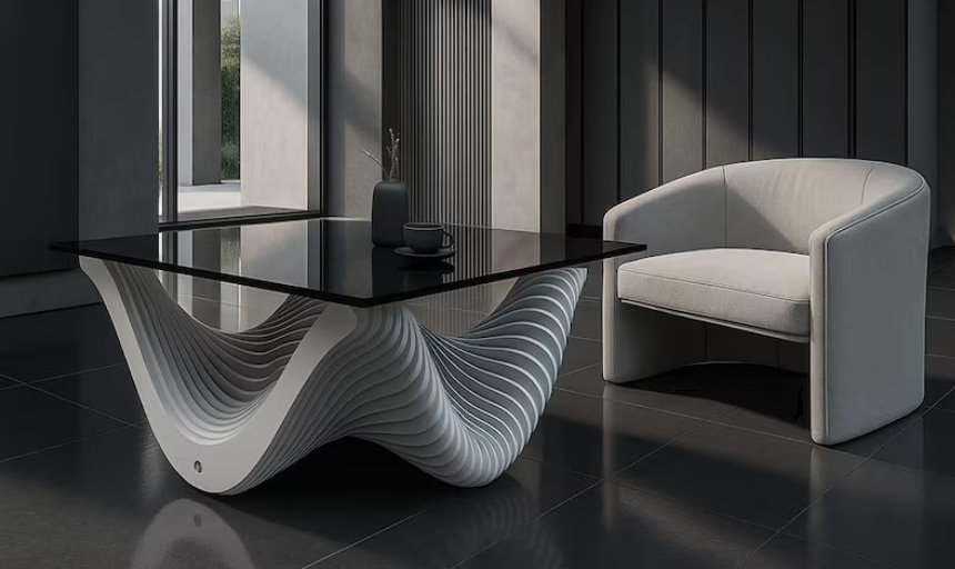 Skulpturaler Tisch mit parametrischem Untergestell